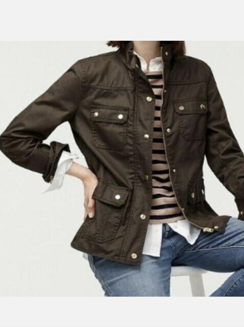 J. Crew Relaxed Boyfriend Brown Utility Field Jacket Size Medium